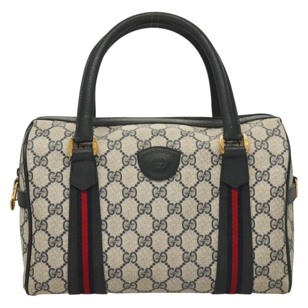 GUCCI GG Supreme Sherry Line Hand Bag PVC Navy Gold Red Auth 132074 - Picture 2 of 16
